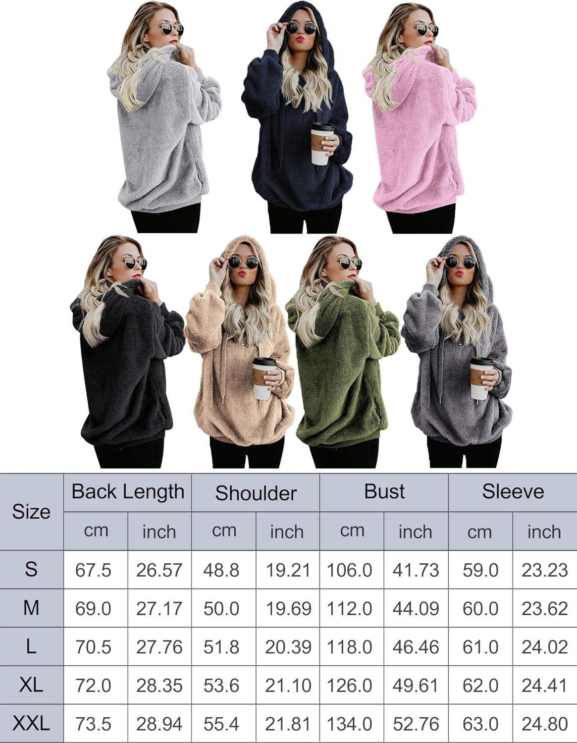 iWoo Teddy Fleece Sweatshirts Womens Casual Double Fuzzy Fluffy Hoodie Solid Color Warm Stylish 1/4 Zip Pullover with Pockets - Image 7