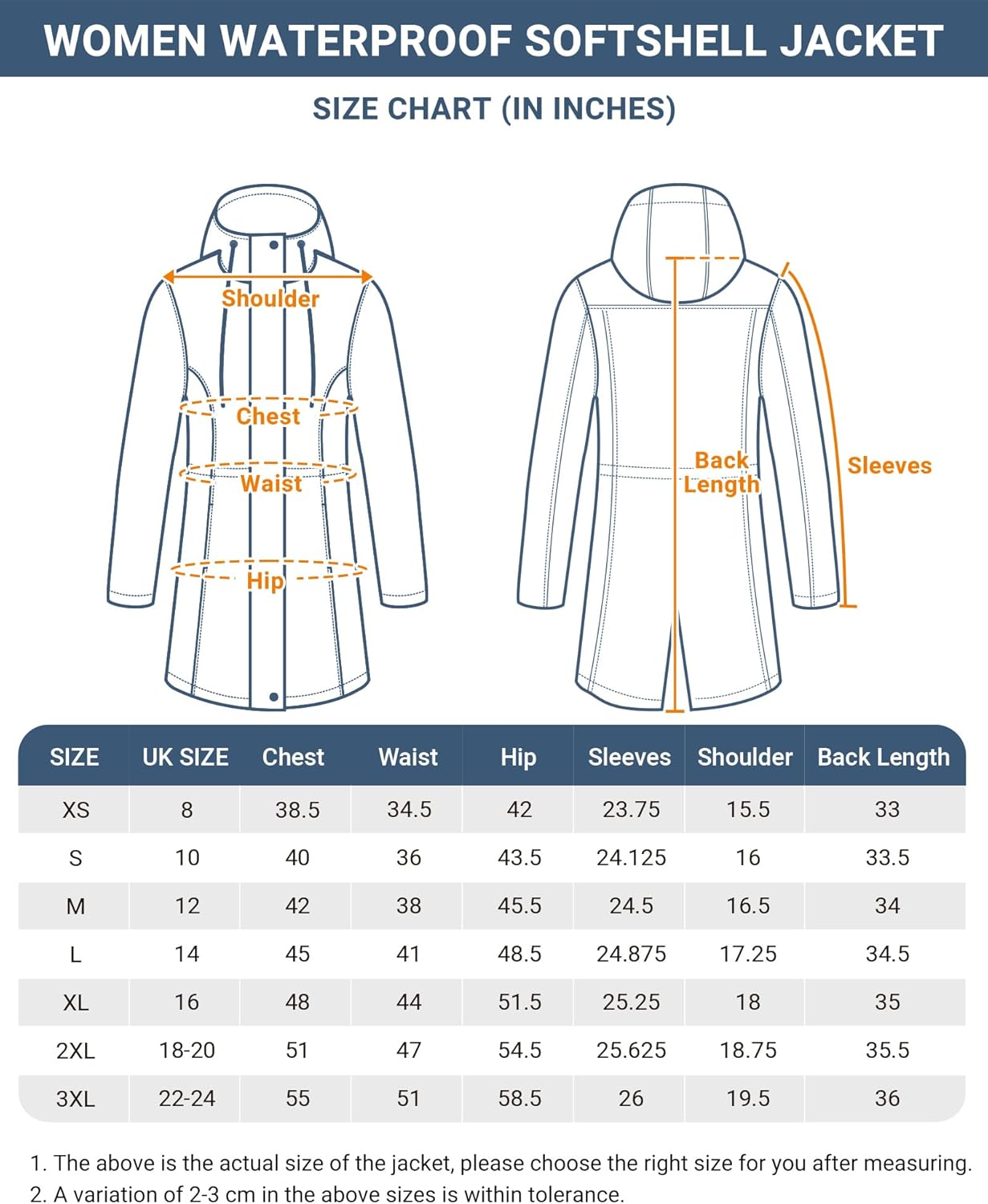 Women’s Lightweight Softshell Jacket with Hood Waterproof Ladies Functional Jacket Fleece Lined Windbreaker Breathable Raincoat Hooded Long Coats for Hiking - Image 3