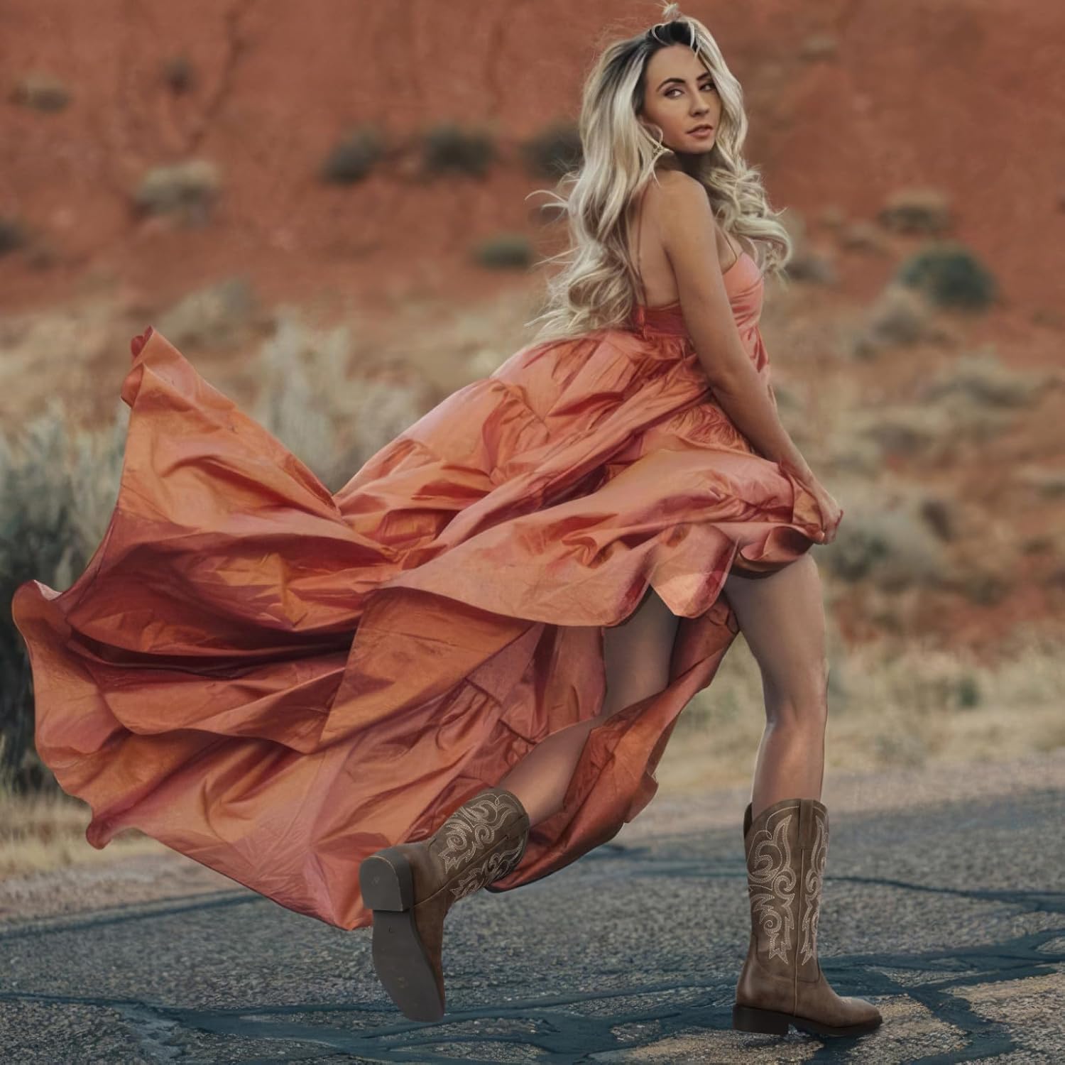 SheSole Women's Square Toe Western Cowgirl Cowboy Boots Mid Calf Embroidered - Image 9