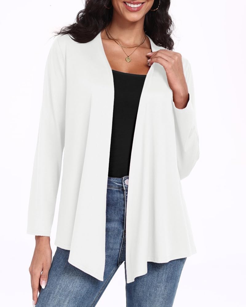 PrinStory Women Lightweight Cardigan Causal Soft Long Sleeve V Neck Cardigan Outerwear Irregular Hem Design Top Ladies Open Front Outwear - Image 2