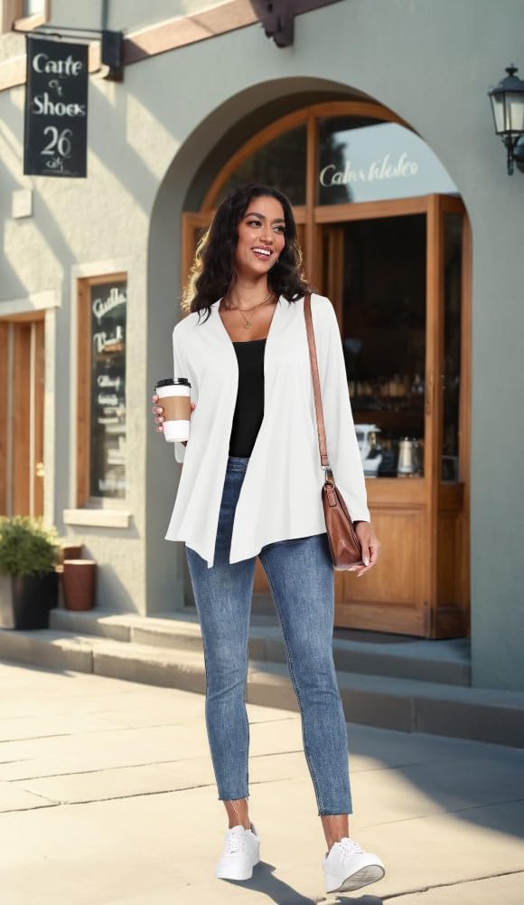 PrinStory Women Lightweight Cardigan Causal Soft Long Sleeve V Neck Cardigan Outerwear Irregular Hem Design Top Ladies Open Front Outwear - Image 4