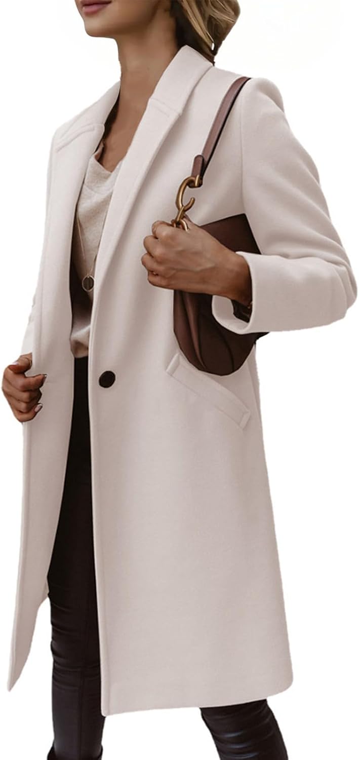 Womens Autumn Jacket Coats Casual Thicken Wool Blend Lapel Collar Single Breasted Pea Coat Plus Size Fleece Lined Button Down Elegant Outerwear - Image 2