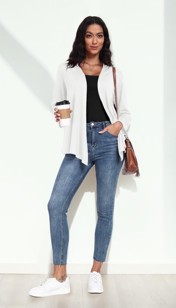PrinStory Women Lightweight Cardigan Causal Soft Long Sleeve V Neck Cardigan Outerwear Irregular Hem Design Top Ladies Open Front Outwear - Image 3