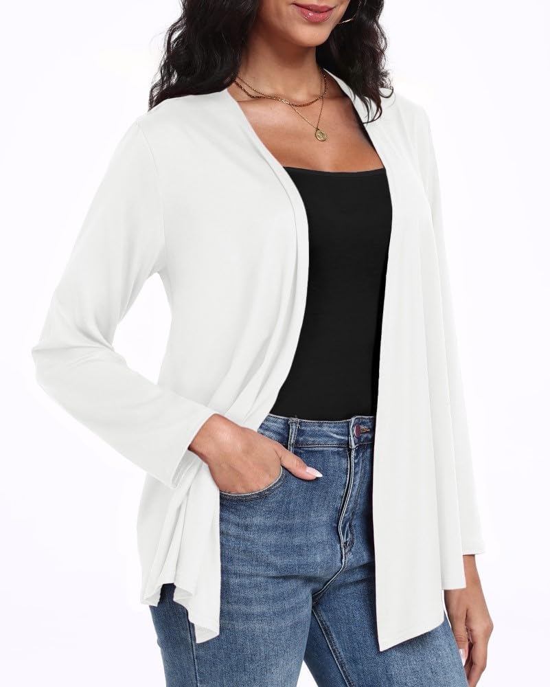 PrinStory Women Lightweight Cardigan Causal Soft Long Sleeve V Neck Cardigan Outerwear Irregular Hem Design Top Ladies Open Front Outwear - Image 6