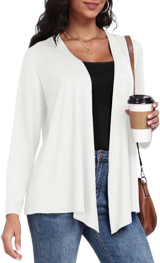 PrinStory Women Lightweight Cardigan Causal Soft Long Sleeve V Neck Cardigan Outerwear Irregular Hem Design Top Ladies Open Front Outwear - Image 5