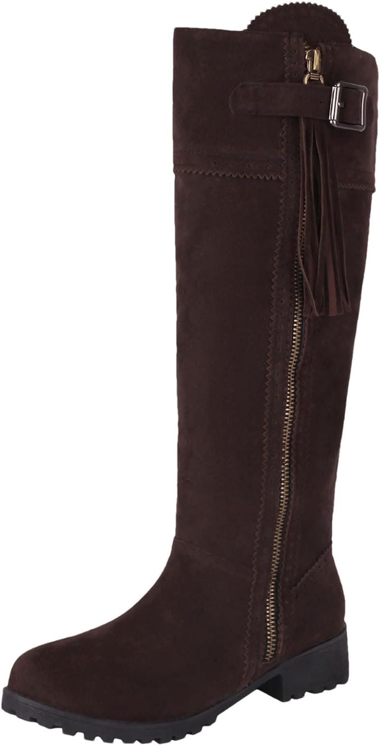 rismart Women Knee High Boots Round Toe Chunky Heel Side Zip Long Boots Fall Winter Shoes - Image 2