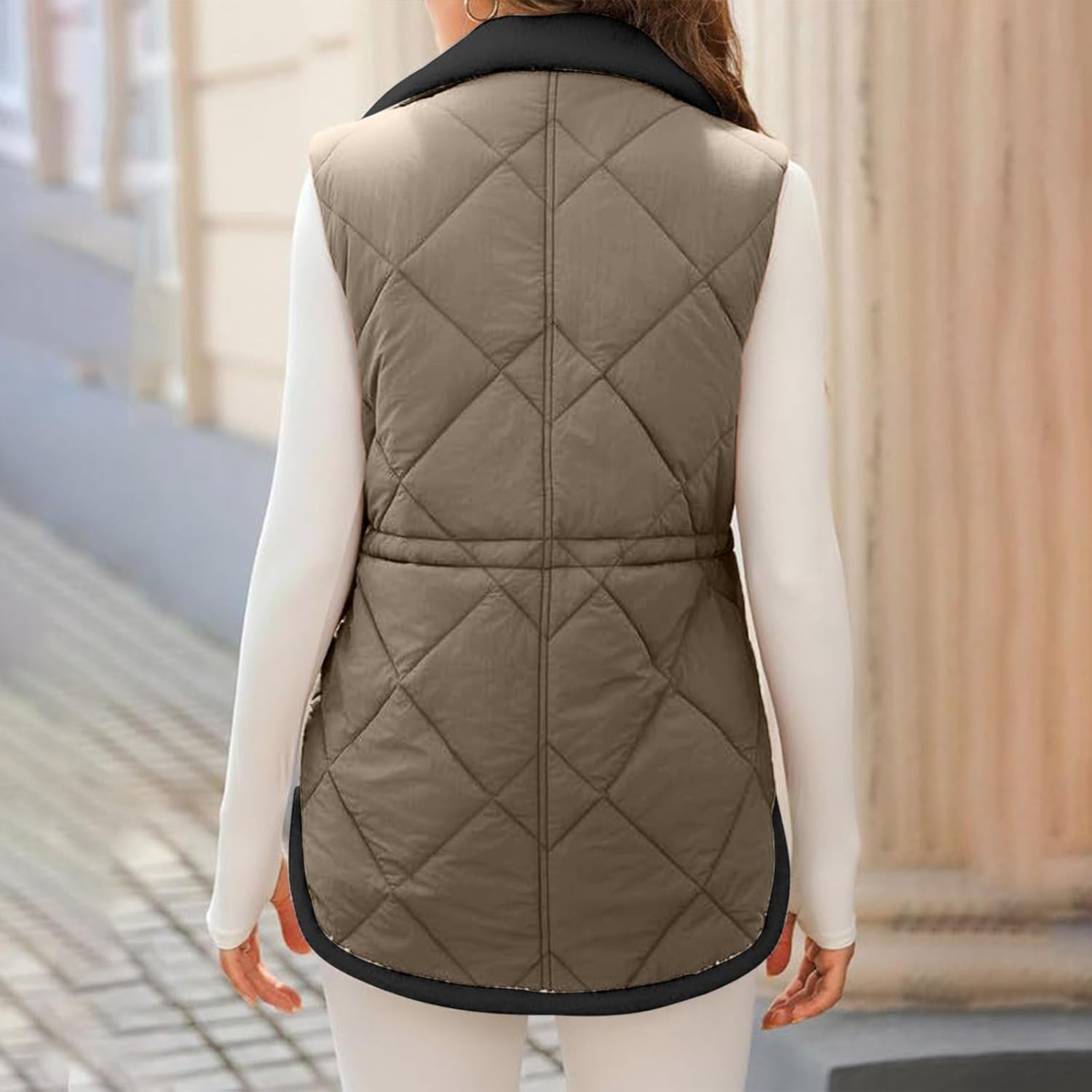 duxyoz Puffer Gilet Womens Fleece Lined Warm Quilted Gilet Winter Jacket Vest Plush Padded Gilet Casual Loose Zip Up Sleeveless Waistcoat Ladies Bodywarmer Solid Color Stand Collar - Image 4
