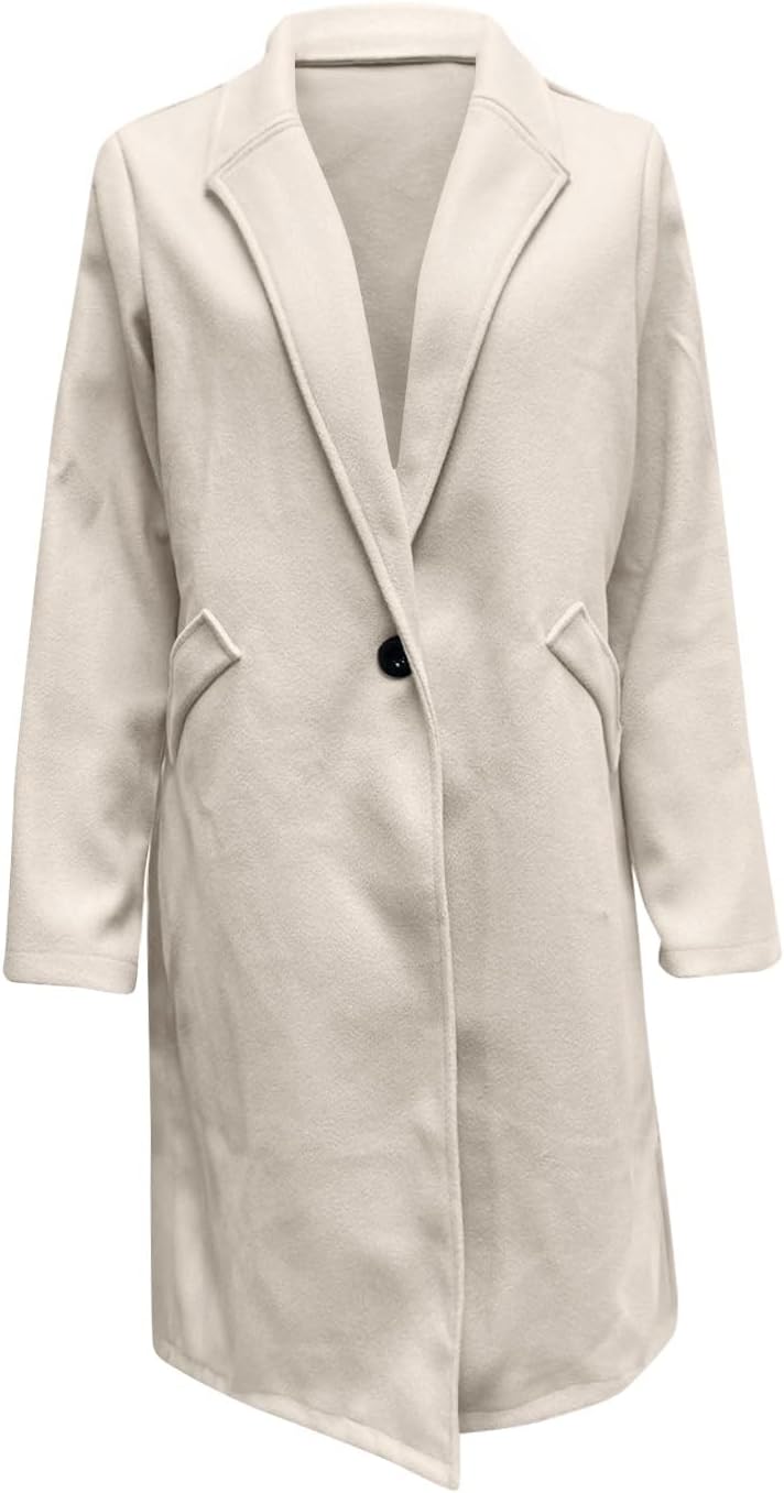 Womens Autumn Jacket Coats Casual Thicken Wool Blend Lapel Collar Single Breasted Pea Coat Plus Size Fleece Lined Button Down Elegant Outerwear - Image 3