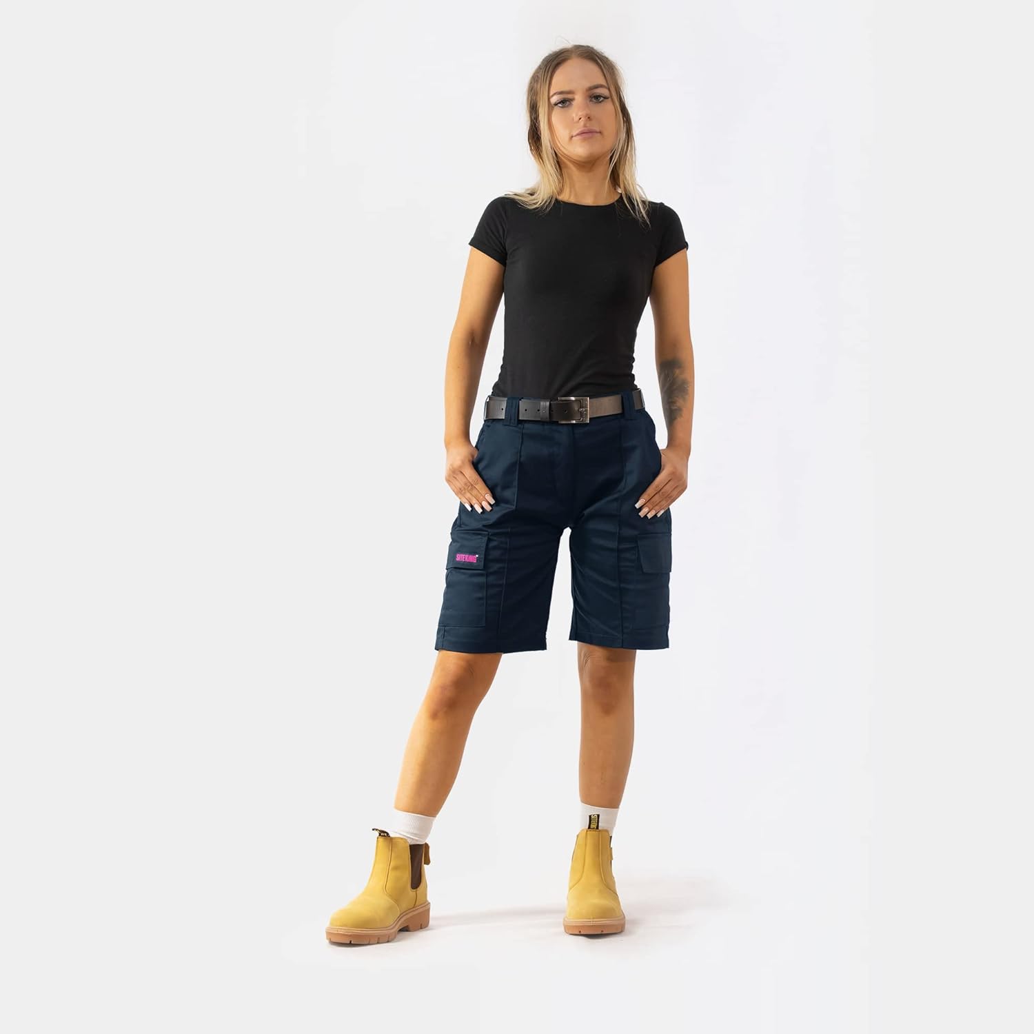 Womens Cargo Work Shorts, Workwear in Navy/Black, Sizes 6 to 20 - Image 4