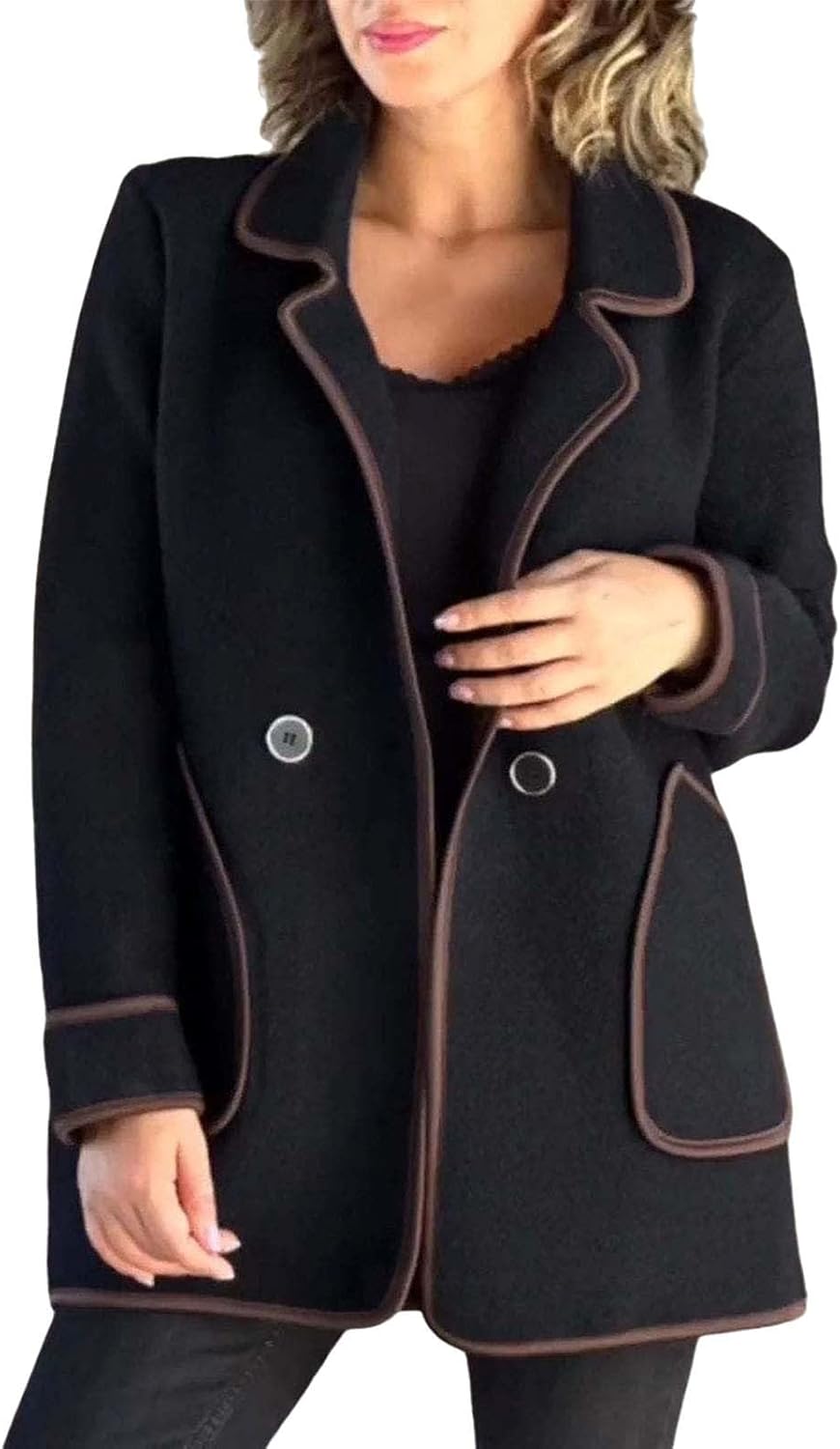 Short Coat for Women Temperament Suit Collar Double Wool Coat Long Sleeve Loose Coat Summer Coat - Image 2