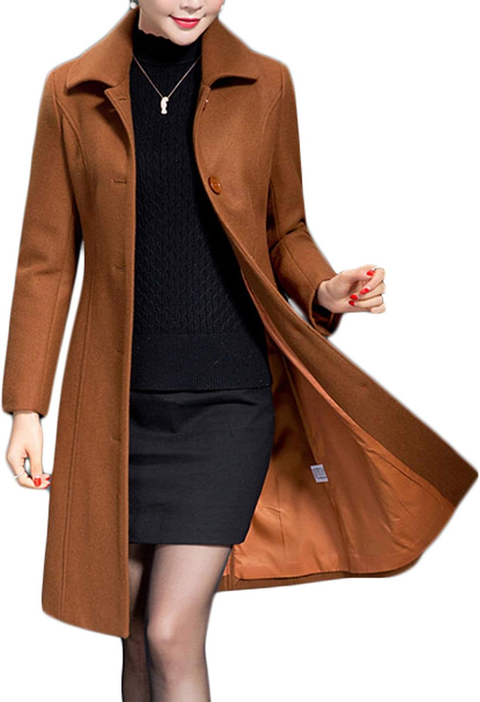 Jenkoon Women's Wool Trench Coat Winter Long Thick Overcoat Walker Coats - Image 3