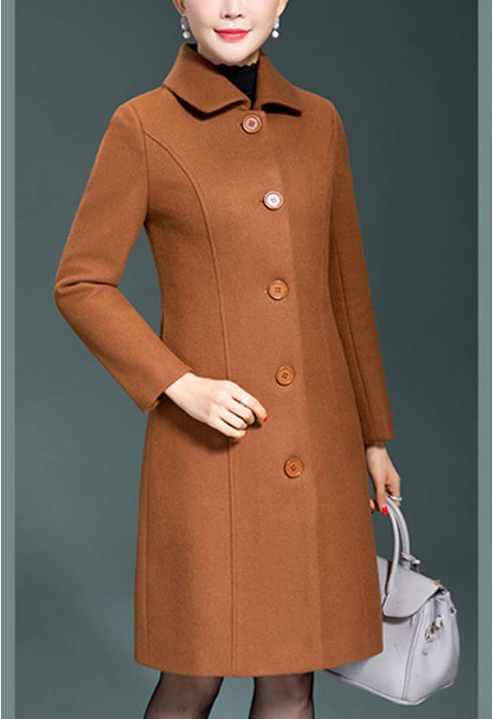 Jenkoon Women's Wool Trench Coat Winter Long Thick Overcoat Walker Coats - Image 4