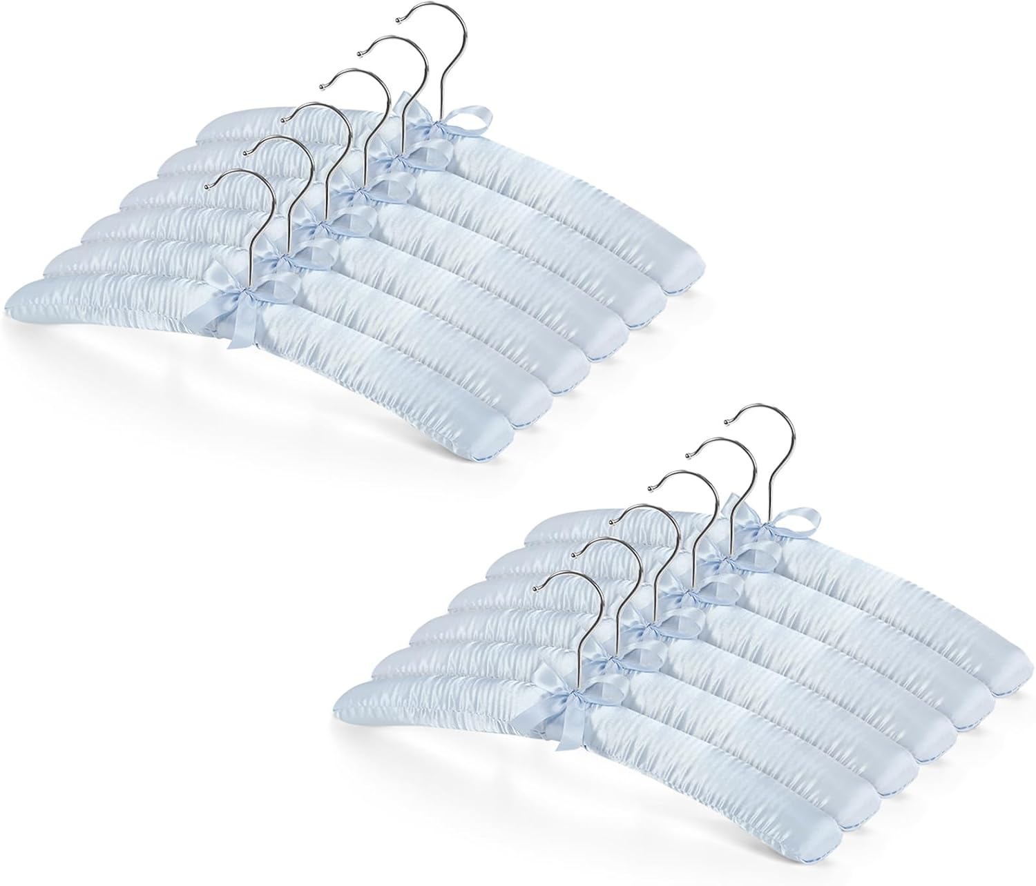 Jetec 12 Pieces Satin Padded Hangers with 360° Swiveling Hook Sponge Shoulder Pads Hanger for Coat, Sweaters, Blouse, Wedding Dress, Women Cloths (Light Blue) - Image 2