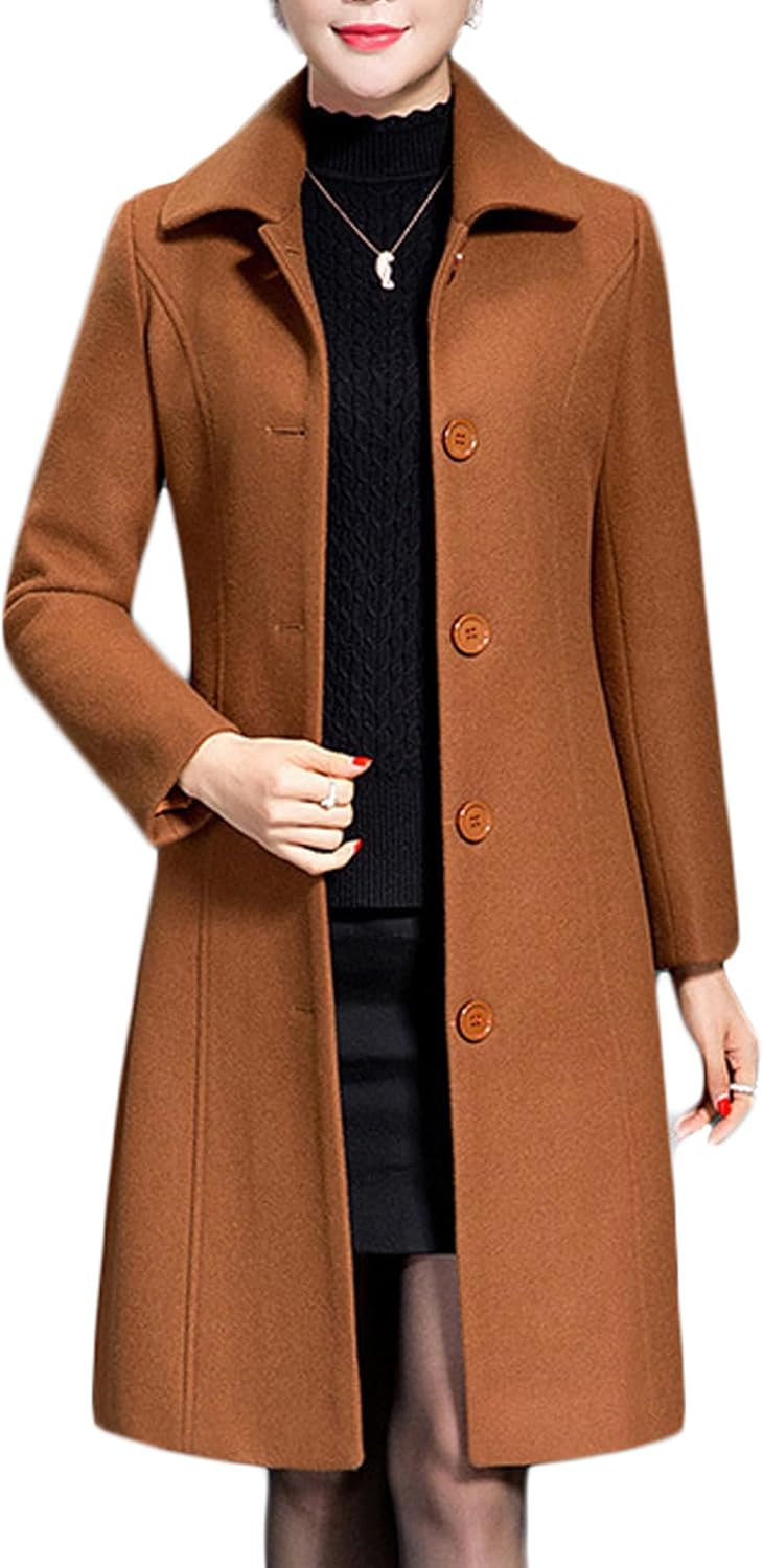 Jenkoon Women's Wool Trench Coat Winter Long Thick Overcoat Walker Coats - Image 2