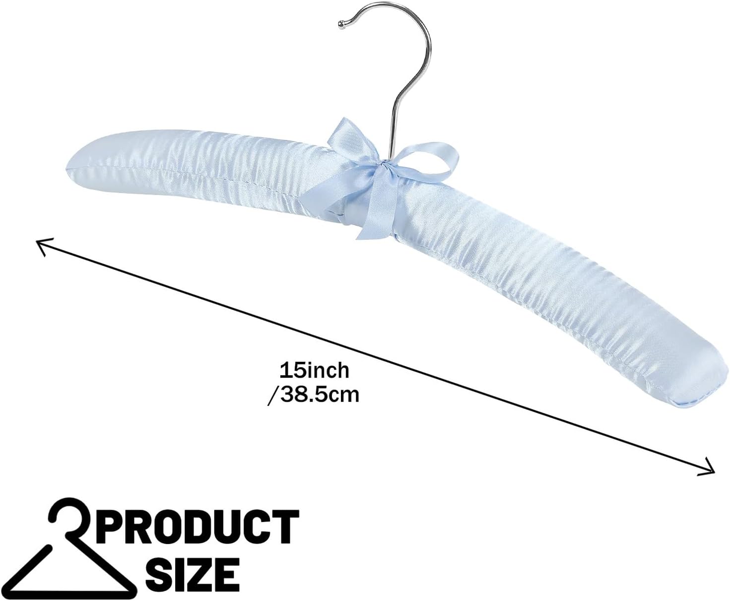 Jetec 12 Pieces Satin Padded Hangers with 360° Swiveling Hook Sponge Shoulder Pads Hanger for Coat, Sweaters, Blouse, Wedding Dress, Women Cloths (Light Blue) - Image 3