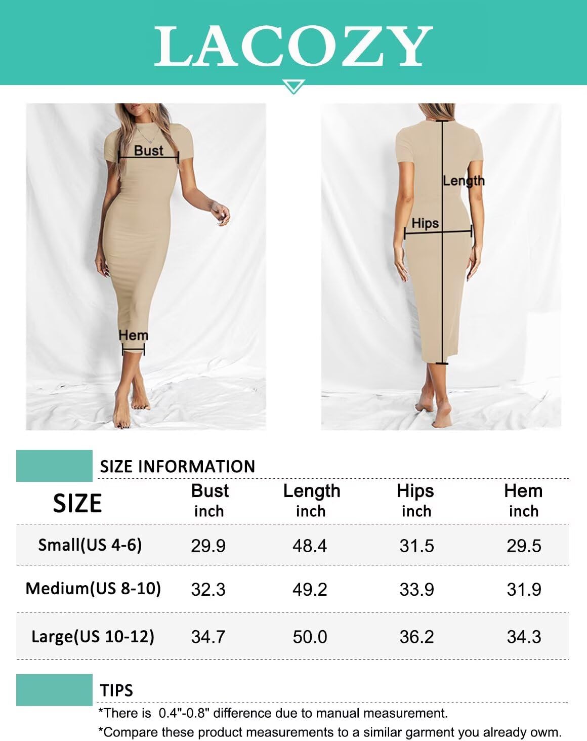 LACOZY Womens Summer Short Sleeve Midi Dress Sexy Fitted Bodycon Pencil Dresses Formal Cocktail Dresses Long Dress - Image 3