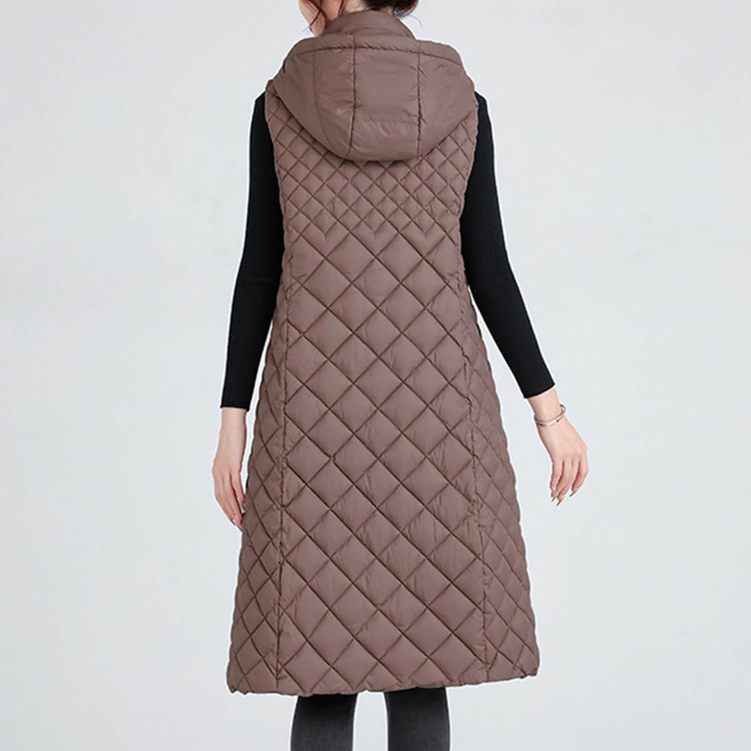 Women'S Long Quilted Gilet Zip Up Longline Sleeveless Thick Hooded Puffer Jacket Vest Stand Collar Lightweight Padded Waistcoat Outdoor Gilet Ladies Long Coat Parkas Outwear - Image 4