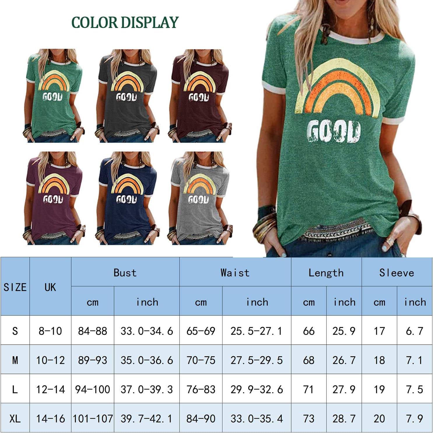 heekpek Women T-Shirt Tops for Women Sunshine Letter Printed Tops Fashion Tops Ladies Blouse T-Shirt Casual Loose Short Sleeve Shirt Summer Tops - Image 6