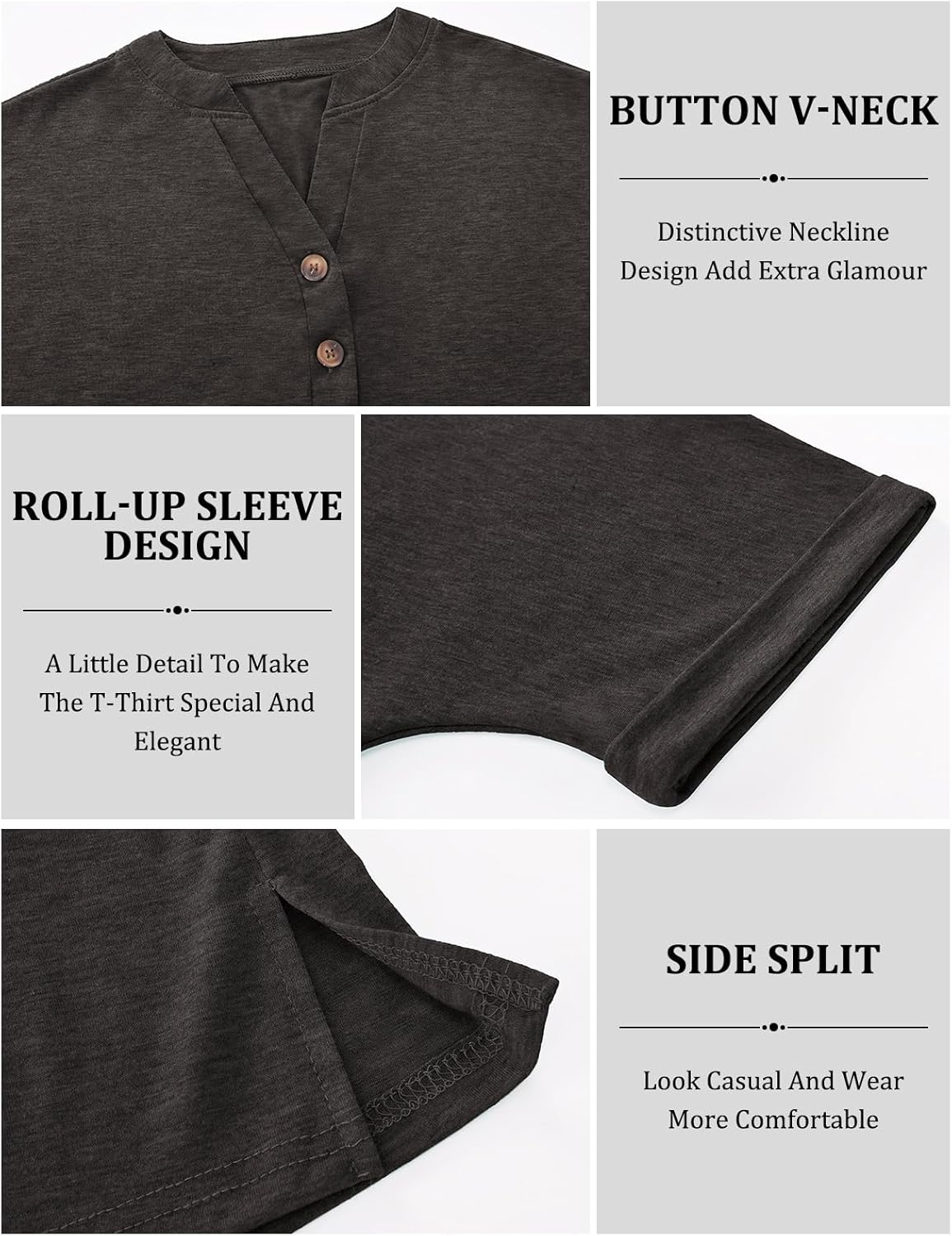 Women T-Shirts Short Sleeve V Neck Button Tops Ladies Summer Blouse Shirts Casual Loose Tee - Image 5