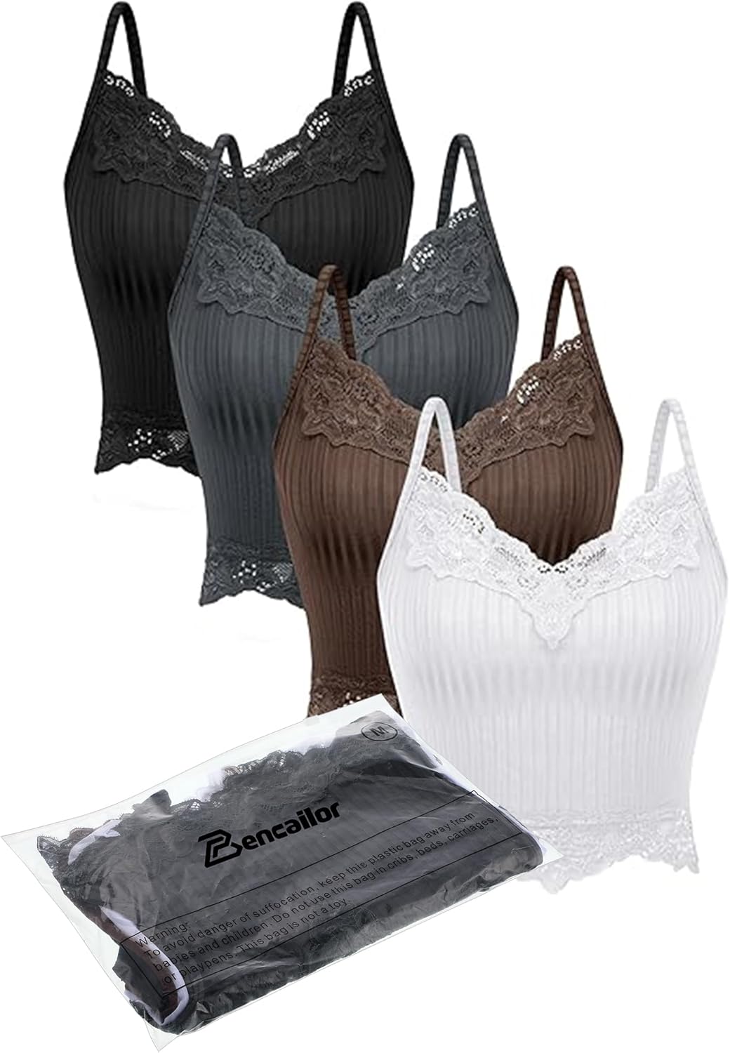 Bencailor 4 Pcs Lace Y2k Tank Tops Fairy Grunge Clothes Y2k Crop Tops Lace Patchwork Tops Cami Ribbed Knitted Tank Tops for Women - Image 9