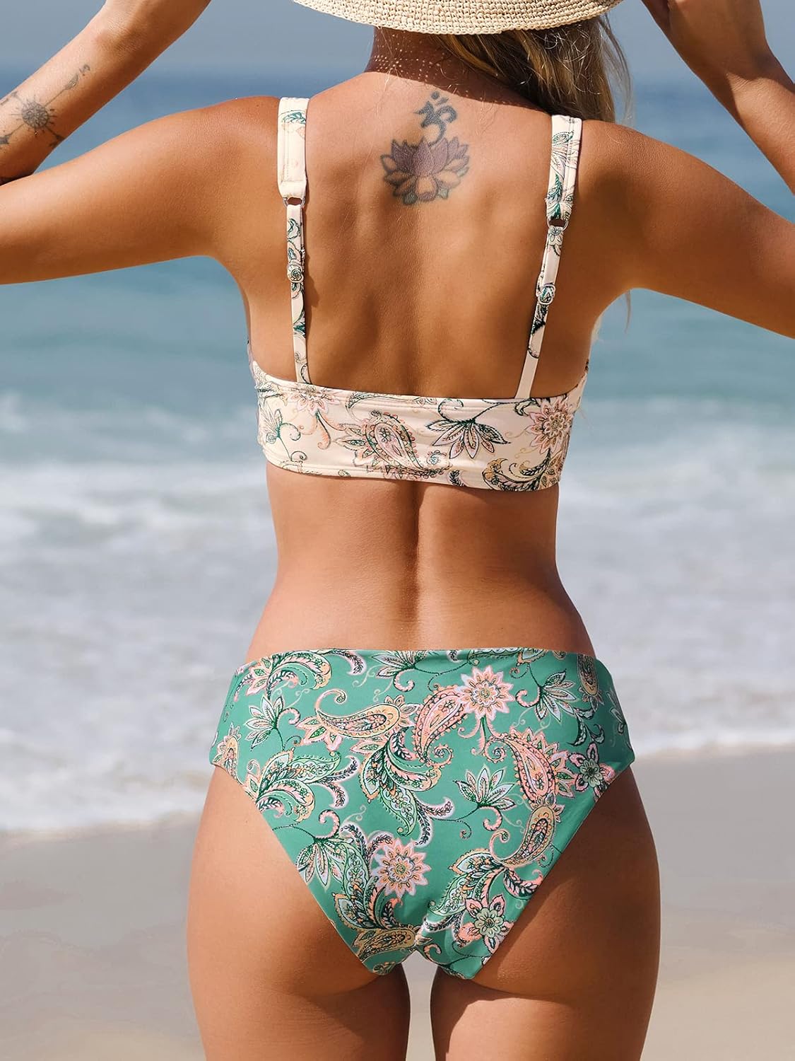 CUPSHE Women Bikini Sets Deep V Neck Self Tie Paisley Reversible Mid Waisted Bikini Bottom Two Piece Swimsuits Swimming Costume - Image 6