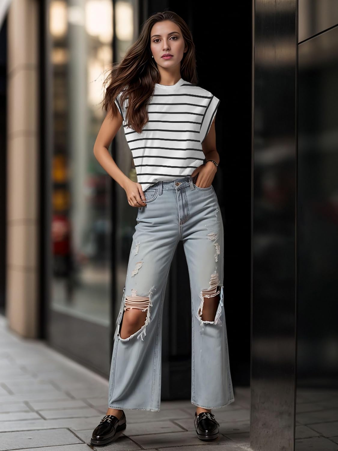 GRECERELLE Womens Cotton T Shirts Cap Sleeves Loose Fit Basic Ladies Tops for Casual Comfort Soft Crew Neck Summer Tees - Image 3