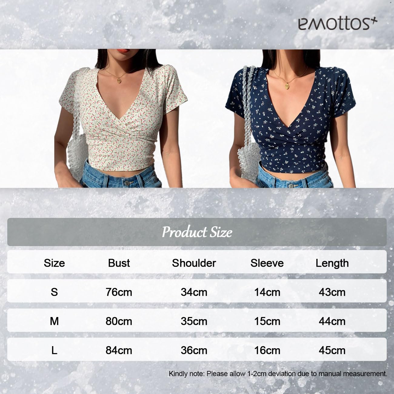 Women's Sexy Floral Tops, Y2K Slim Fit Deep V-Neck Cross Wrap Shirts, Sexy Low Cut Crop Top, Fashion Skinny Y2K Tee Shirt(Black/White,S/M/L) - Image 7