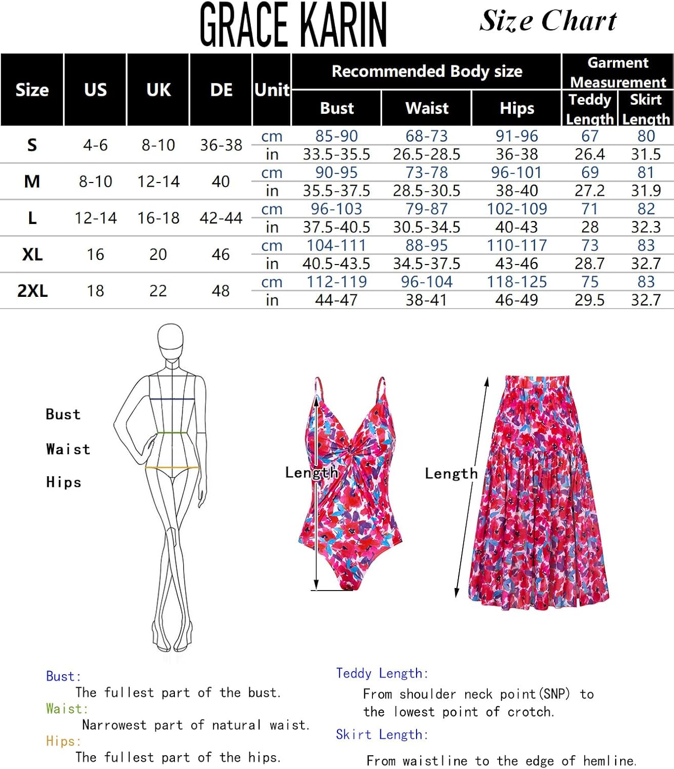 GRACE KARIN Women's One Piece Swimsuit V-Neck Monokini Elegant Floral Printed Swimsuit Dress Swim Skirt Set One Piece Swimsuit with Cover Up Skirt 2Pcs Set Tummy Control Swimsuits - Image 6