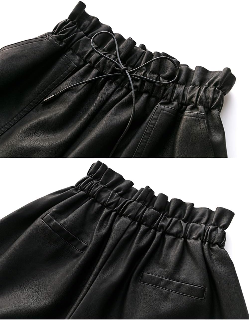 High Waisted Wide Leg Black Faux Leather Shorts for Women - Image 6