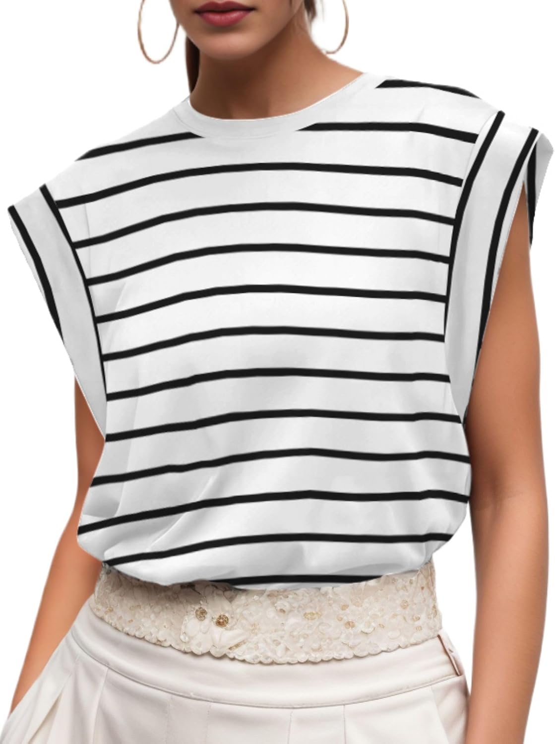 GRECERELLE Womens Cotton T Shirts Cap Sleeves Loose Fit Basic Ladies Tops for Casual Comfort Soft Crew Neck Summer Tees - Image 2