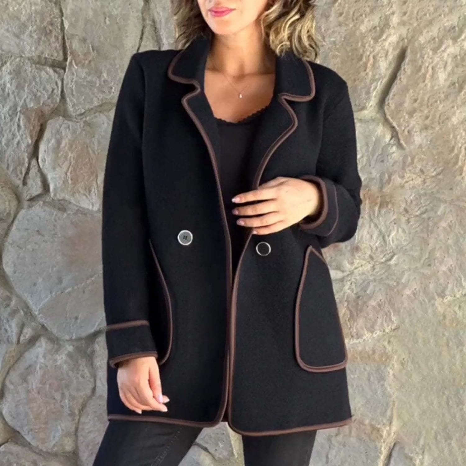 Short Coat for Women Temperament Suit Collar Double Wool Coat Long Sleeve Loose Coat Summer Coat - Image 4