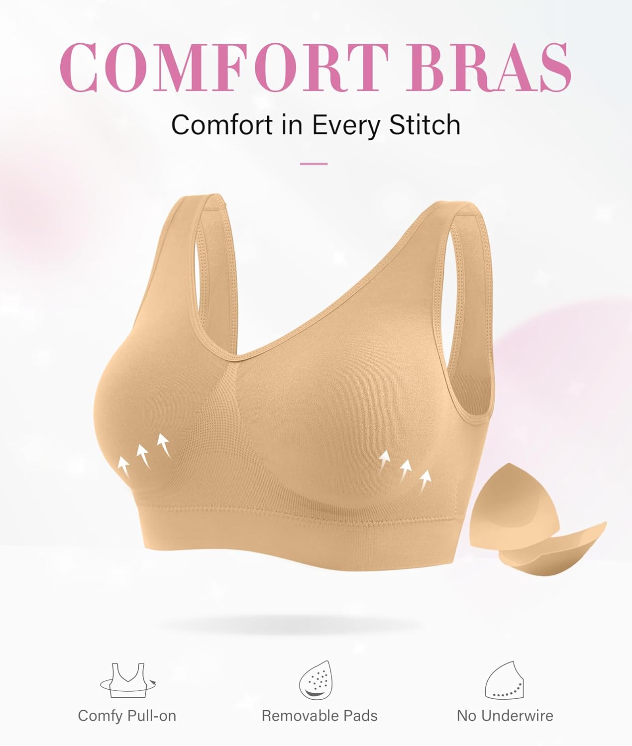 Comfort Bra for Women Sports Bras Crop Top for Yoga Wirefree Bra with Removable Pads for Women Sleep Yoga Daily Wear - Image 5