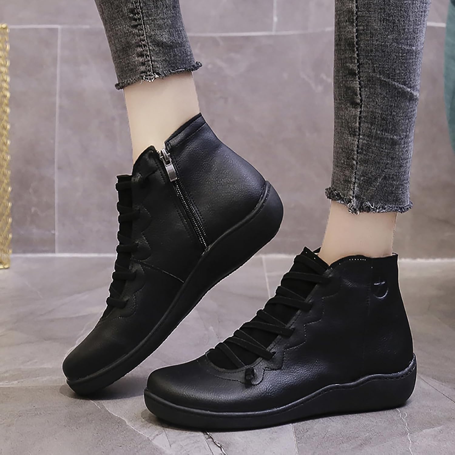 Womens Winter Warm Lined Ankle Boots Ladies Lightweight Two Side Zip Casual Comfort Ankle Boots - Image 8