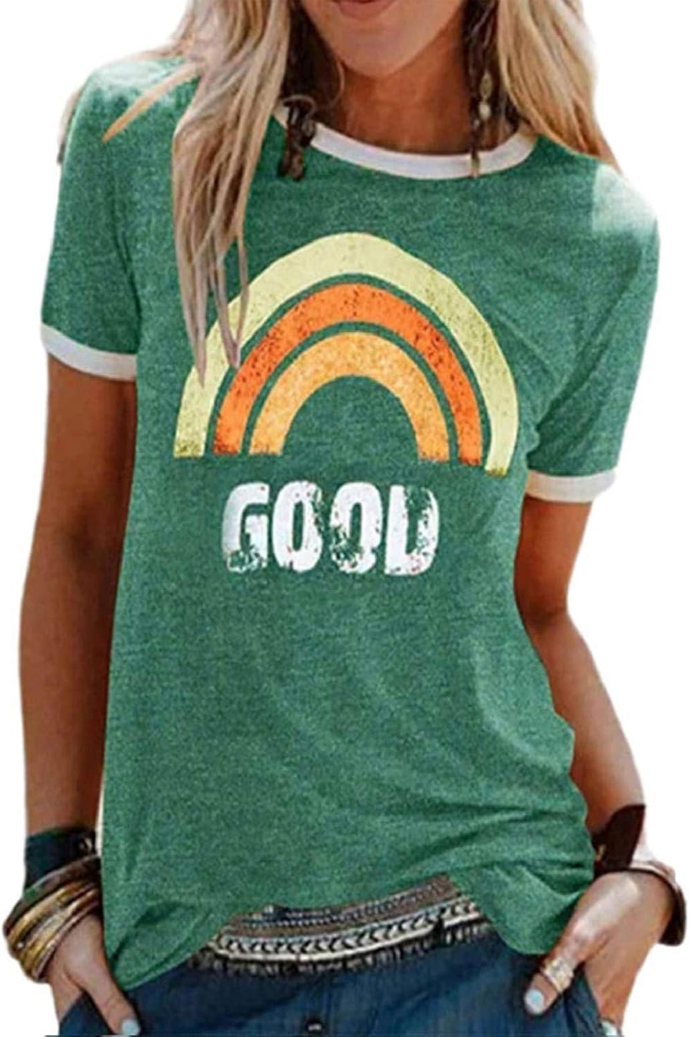 heekpek Women T-Shirt Tops for Women Sunshine Letter Printed Tops Fashion Tops Ladies Blouse T-Shirt Casual Loose Short Sleeve Shirt Summer Tops - Image 2