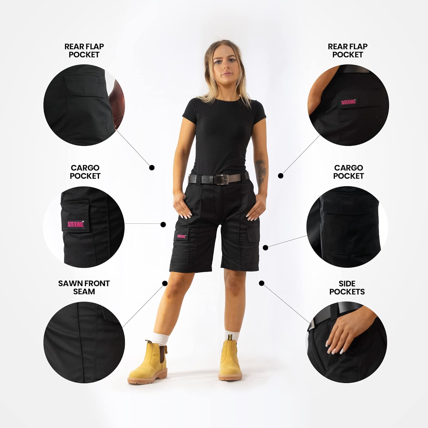 Womens Cargo Work Shorts, Workwear in Navy/Black, Sizes 6 to 20 - Image 7