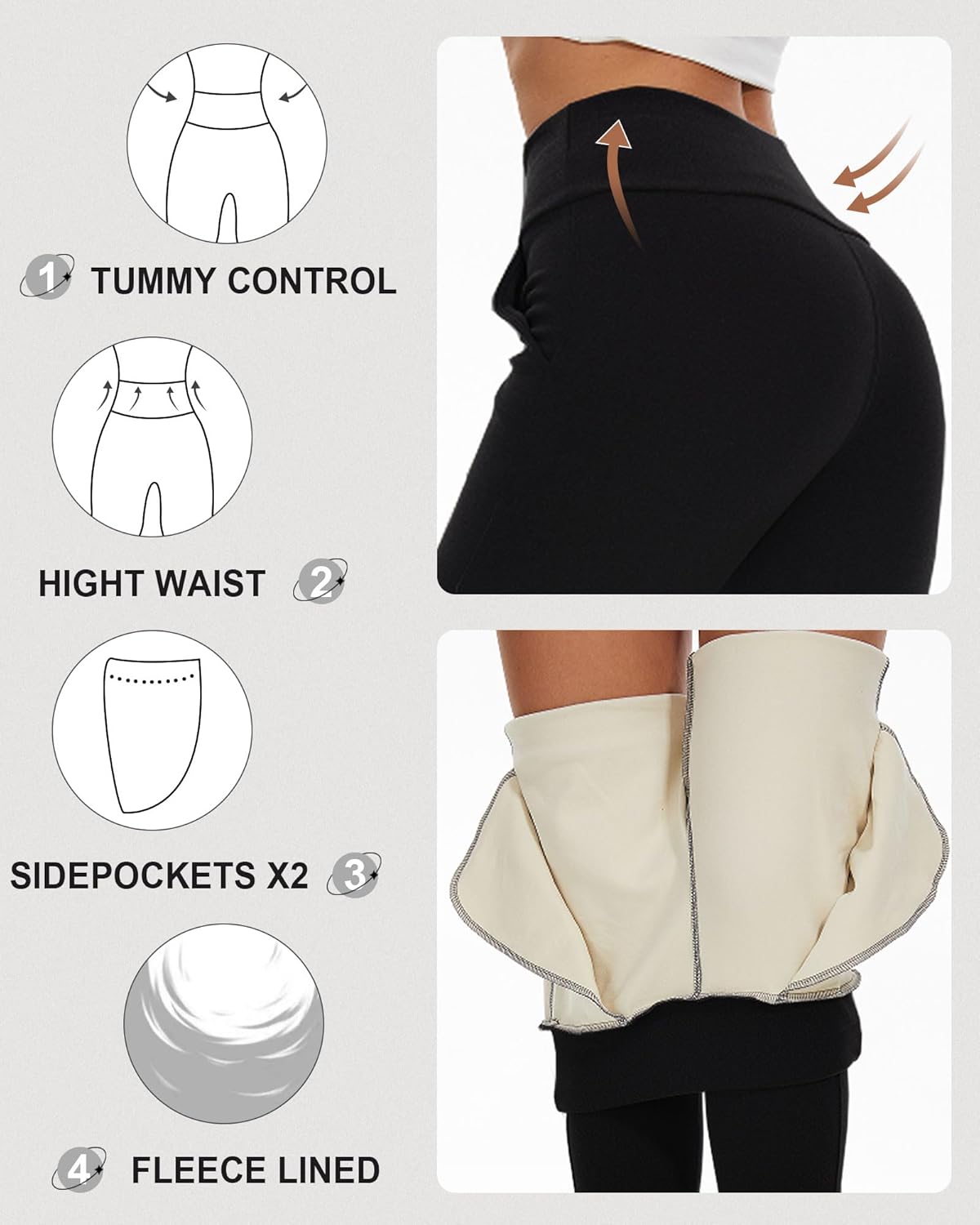 Women Thermal Leggings with Pockets Fleece Lined Warm High Waisted Leggings Thick Winter Tummy Control Yoga Running Gym Pants - Image 6