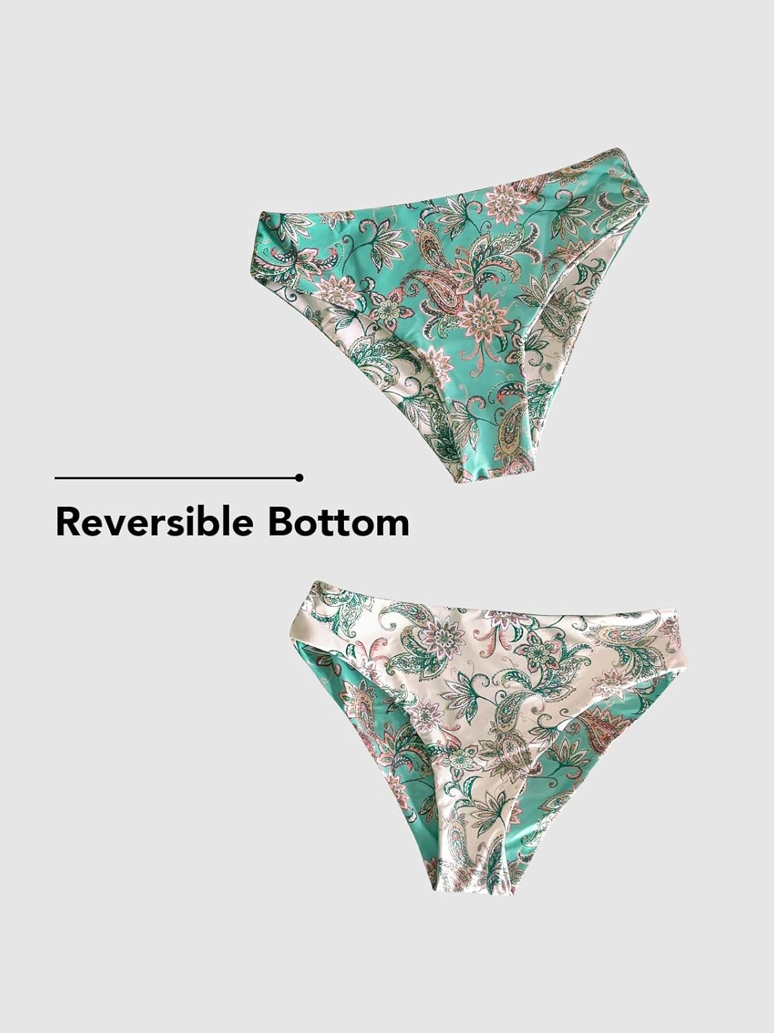 CUPSHE Women Bikini Sets Deep V Neck Self Tie Paisley Reversible Mid Waisted Bikini Bottom Two Piece Swimsuits Swimming Costume - Image 3