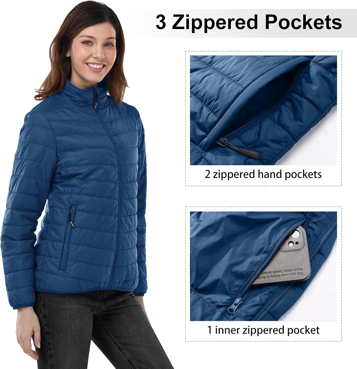 Outdoor Ventures Womens Winter Lightweight Jacket Warm Short Packable Puffer Jacket Transitional Padded Jacket Quilted Jacket for Ladies Lined for Hiking Travel - Image 7