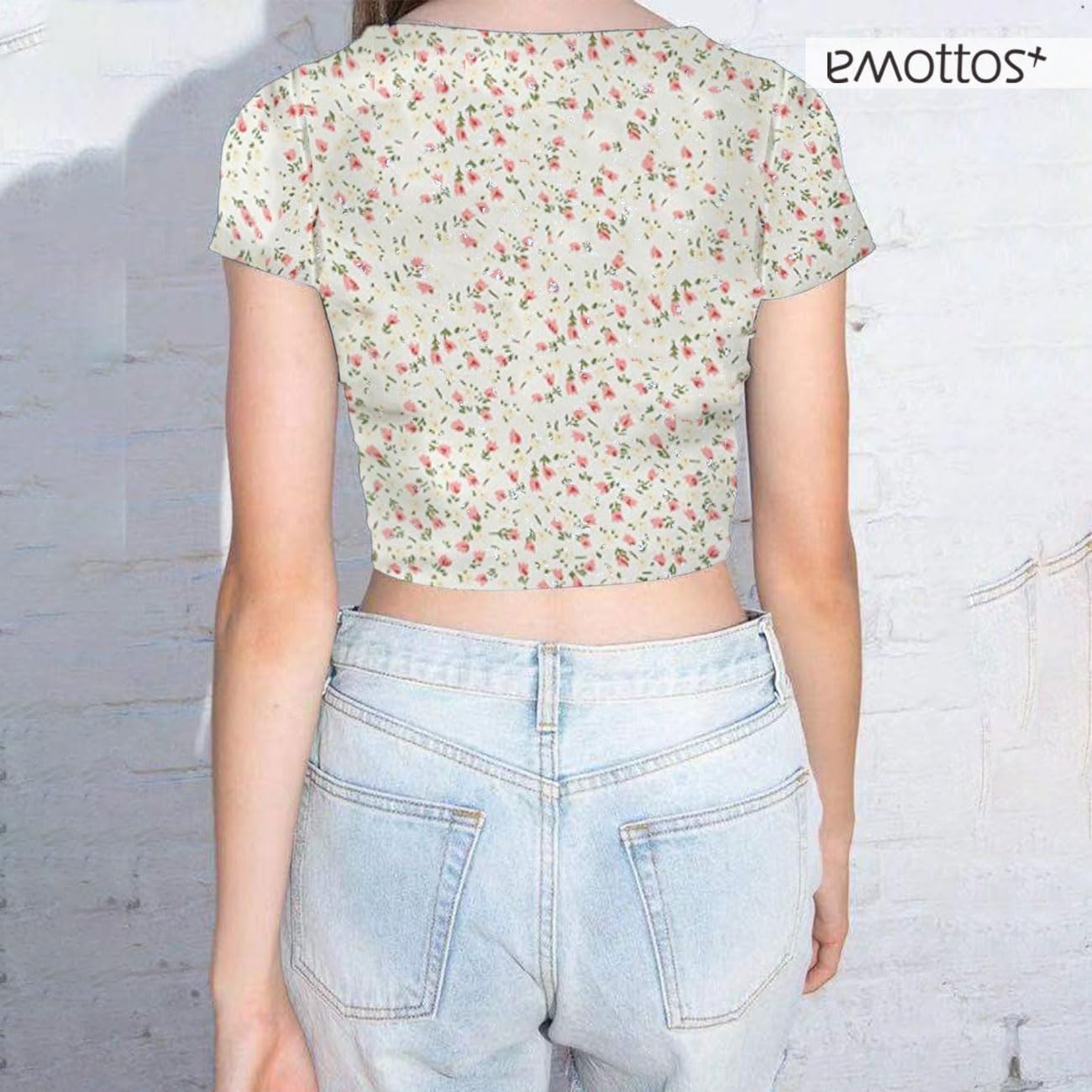 Women's Sexy Floral Tops, Y2K Slim Fit Deep V-Neck Cross Wrap Shirts, Sexy Low Cut Crop Top, Fashion Skinny Y2K Tee Shirt(Black/White,S/M/L) - Image 5