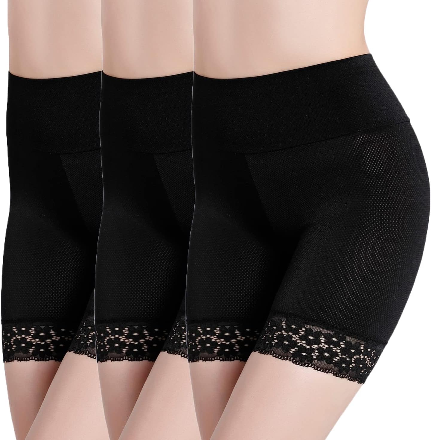 Women's Anti Chafing Slip Shorts Yoga Shorts Lace Long Leg Boyshorts Panties for Under Dress 3 Pack - Image 2