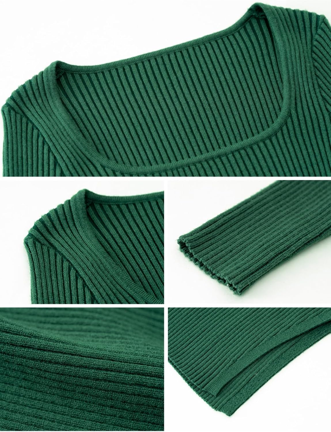 Women's Long Sleeve Bodycon Sweater Dress Square Neck Ribbed Knitted Midi Dress with Slit - Image 6