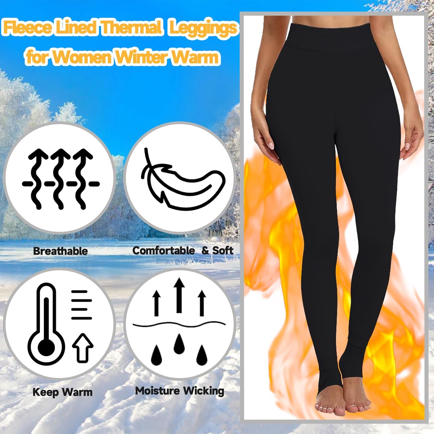 Thermal Leggings Women, Thick Soft High Waisted Tummy Control Bright Velvet Lined Pants for Ladies Cold Winter Snow Warm - Image 6