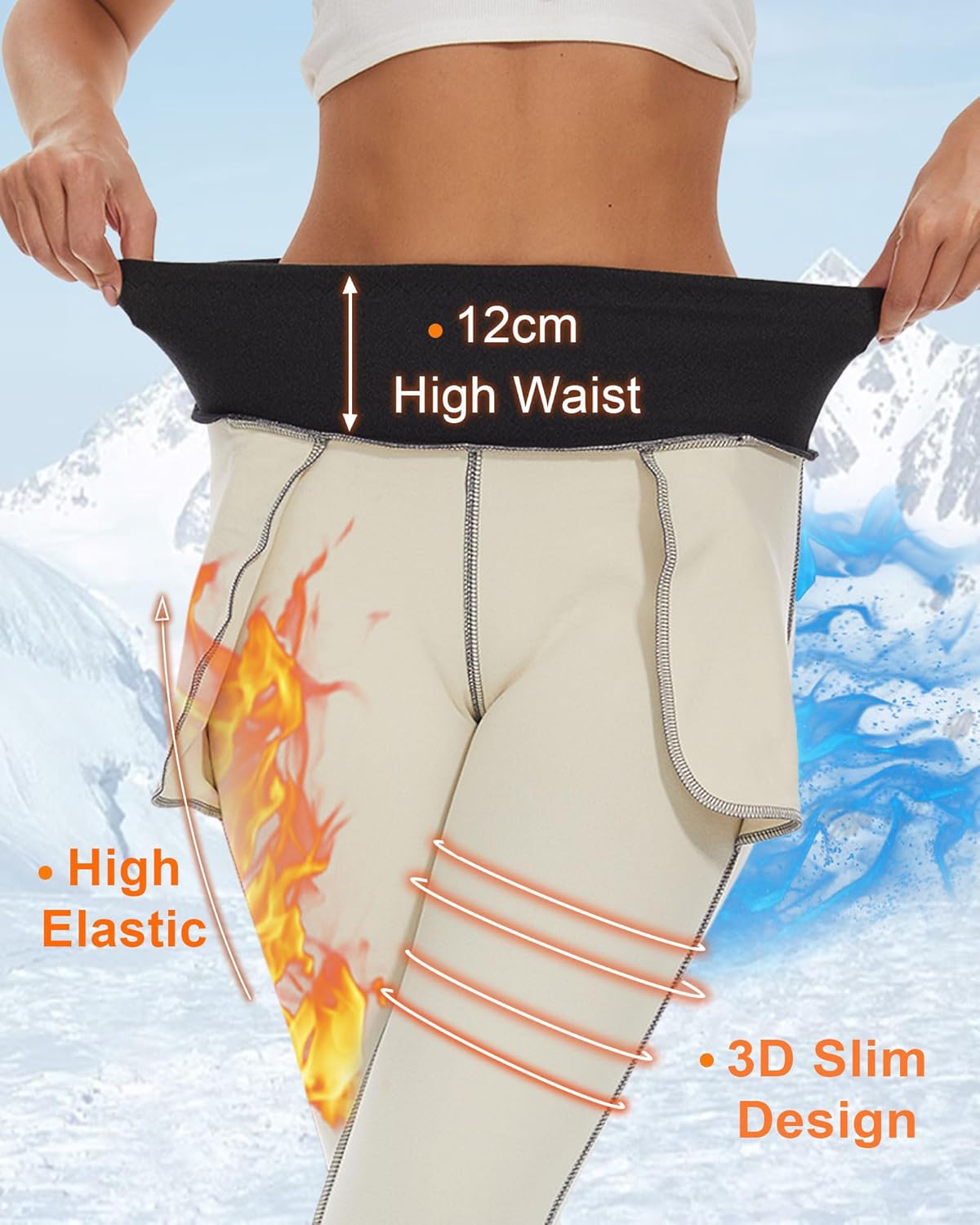 Women Thermal Leggings with Pockets Fleece Lined Warm High Waisted Leggings Thick Winter Tummy Control Yoga Running Gym Pants - Image 4