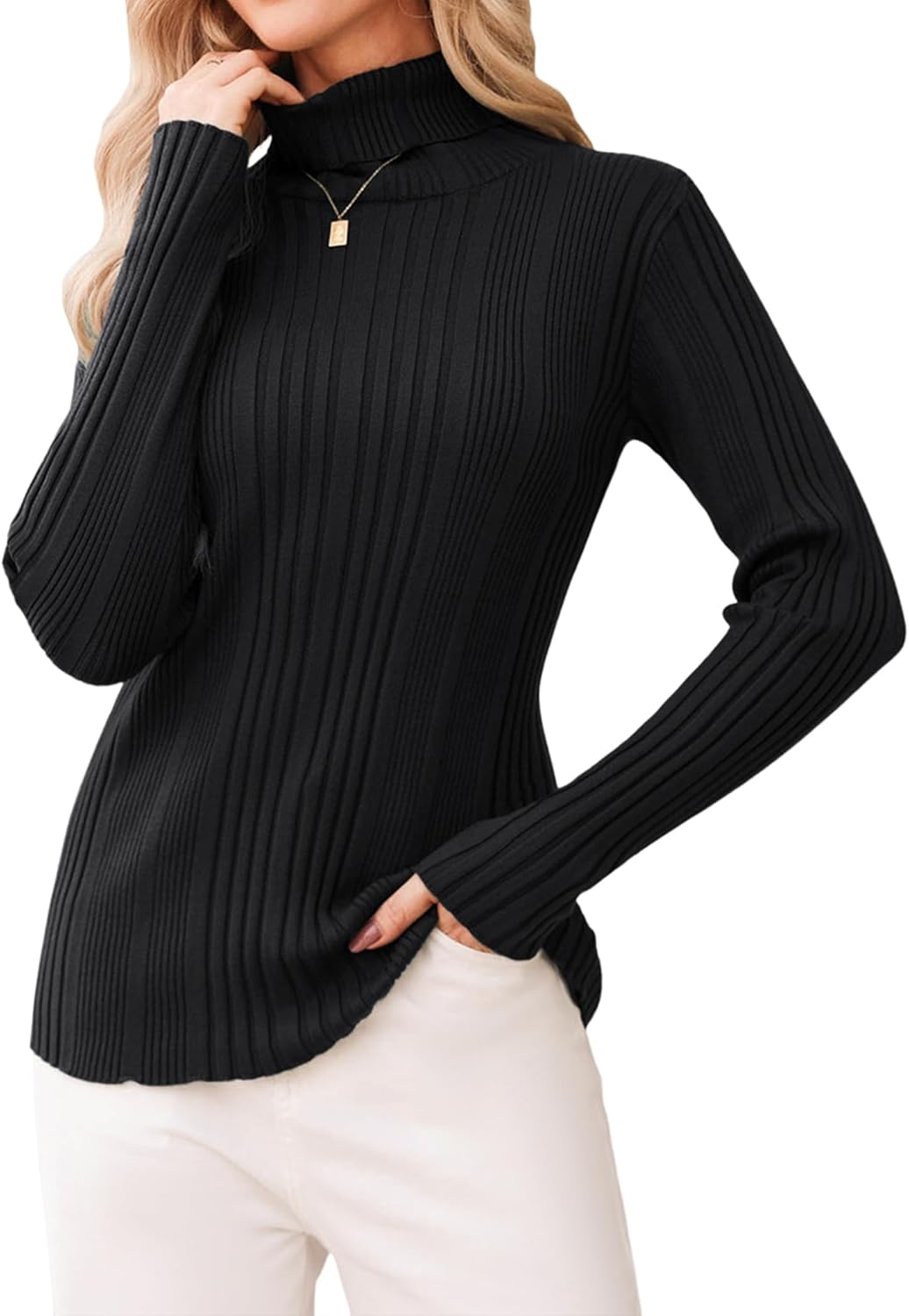 Jumpers for Women UK Turtle Neck Jumper Tops Ladies Long Sleeve Knitted Sweater Solid Winter Warm Pullover Tunic - Image 2