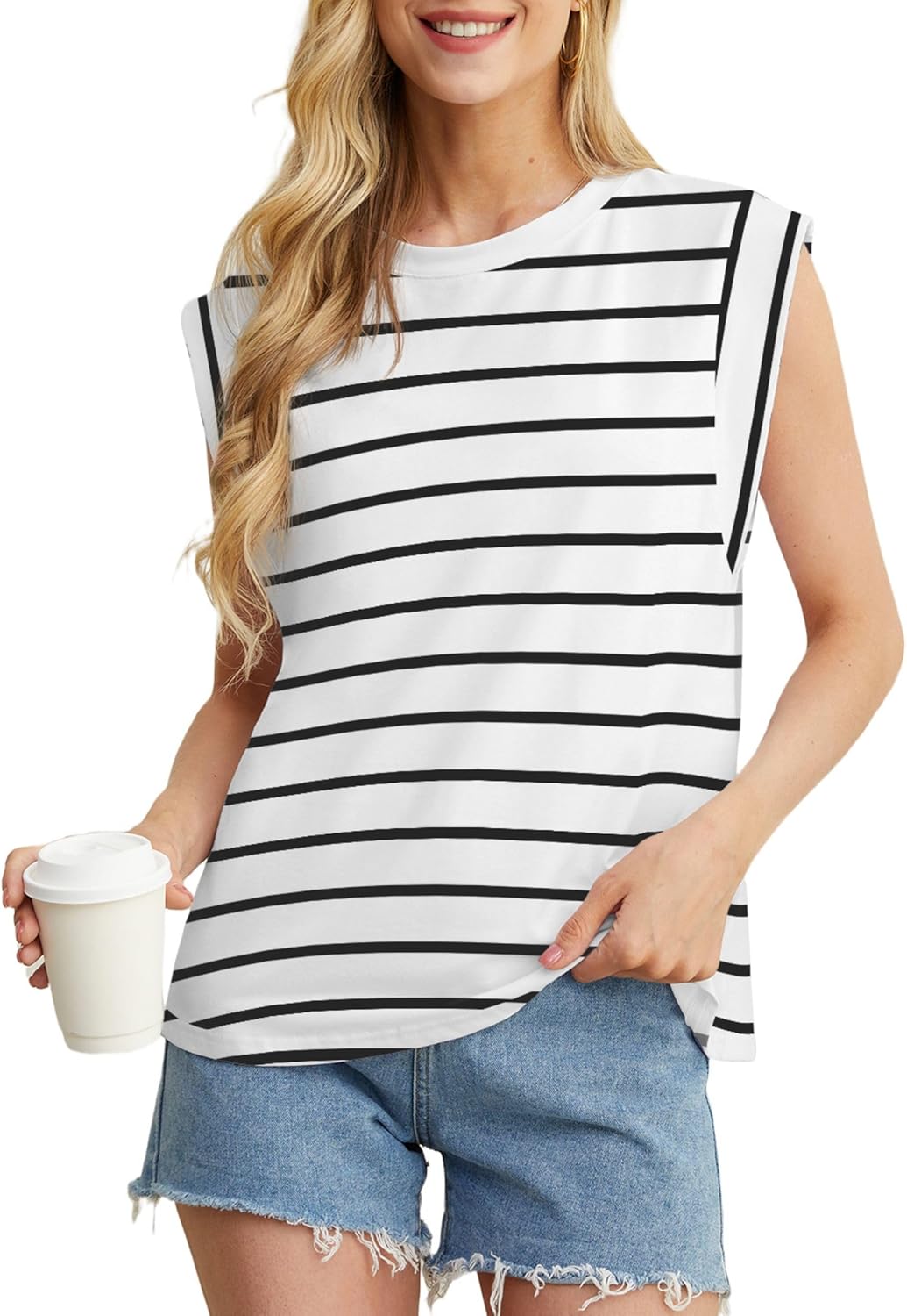 GRECERELLE Womens Cotton T Shirts Cap Sleeves Loose Fit Basic Ladies Tops for Casual Comfort Soft Crew Neck Summer Tees - Image 5