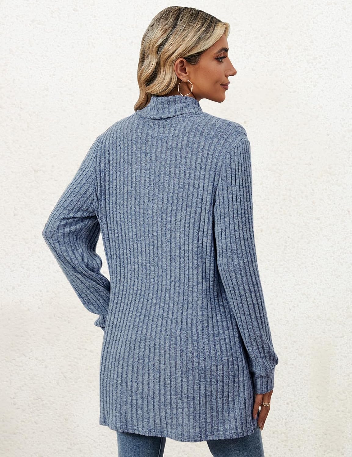 Flikity Womens Jumpers Turtleneck Sweater Ladies Long Sleeve Tops Knitted Jumpers with Large Pockets Women's Longline Tops Spring Fall Winter Tunic Clothes S-2XL - Image 3