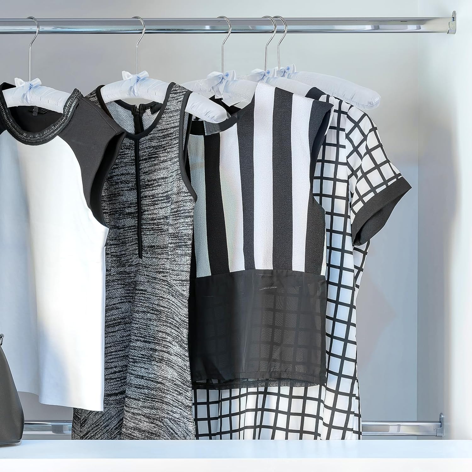 Jetec 12 Pieces Satin Padded Hangers with 360° Swiveling Hook Sponge Shoulder Pads Hanger for Coat, Sweaters, Blouse, Wedding Dress, Women Cloths (Light Blue) - Image 7