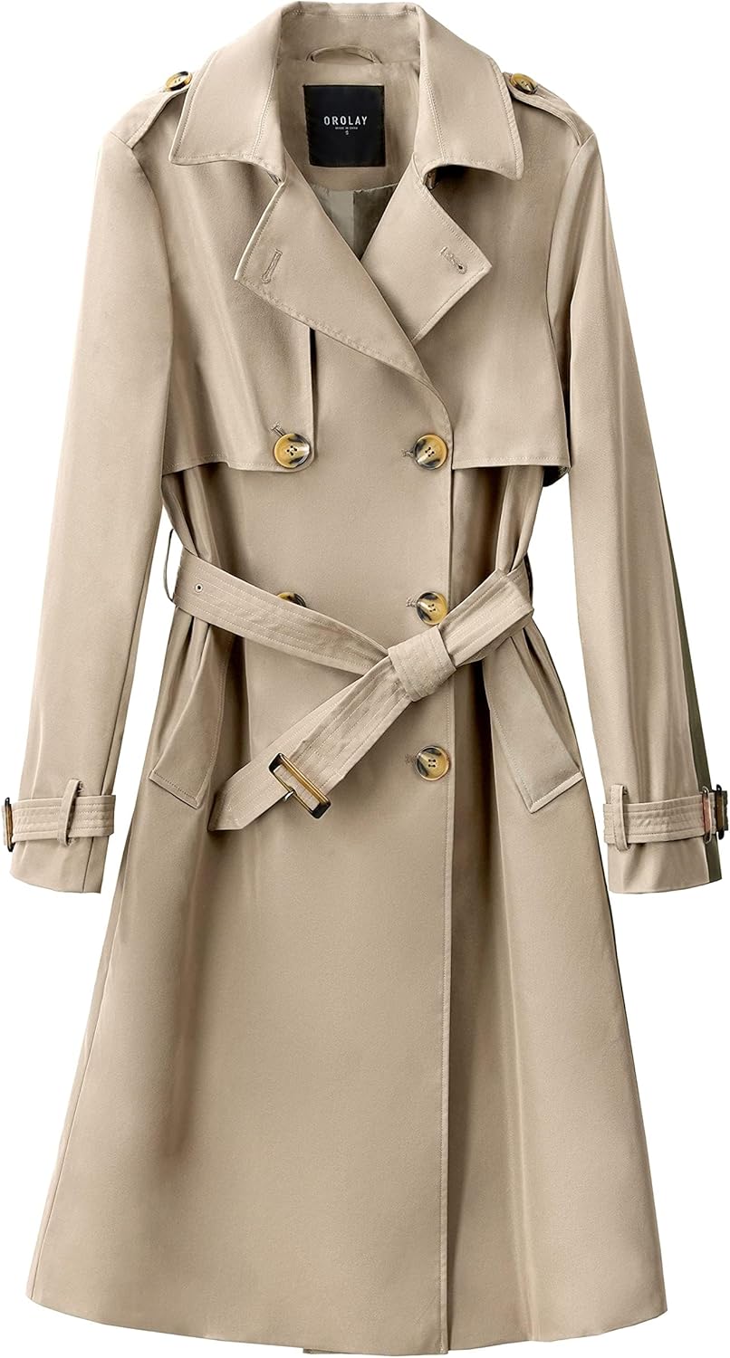 Orolay Long Trench Coat for Women with Belt Lightweight Double-Breasted Duster Trench Coat Slim Fit - Image 2