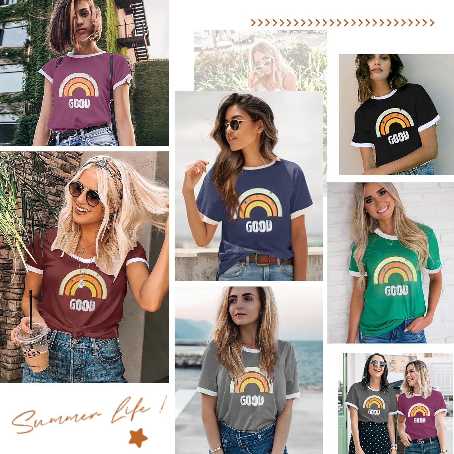 heekpek Women T-Shirt Tops for Women Sunshine Letter Printed Tops Fashion Tops Ladies Blouse T-Shirt Casual Loose Short Sleeve Shirt Summer Tops - Image 7