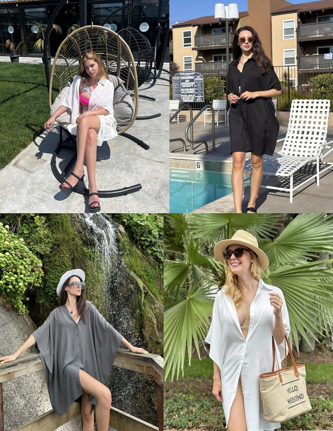 AI'MAGE Women Swimsuit Cover Up 3/4 Sleeve Beachwear Bikini Coverups Button Down Oversized Cover Up Shirt S-XXL - Image 8